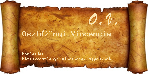 Oszlányi Vincencia névjegykártya